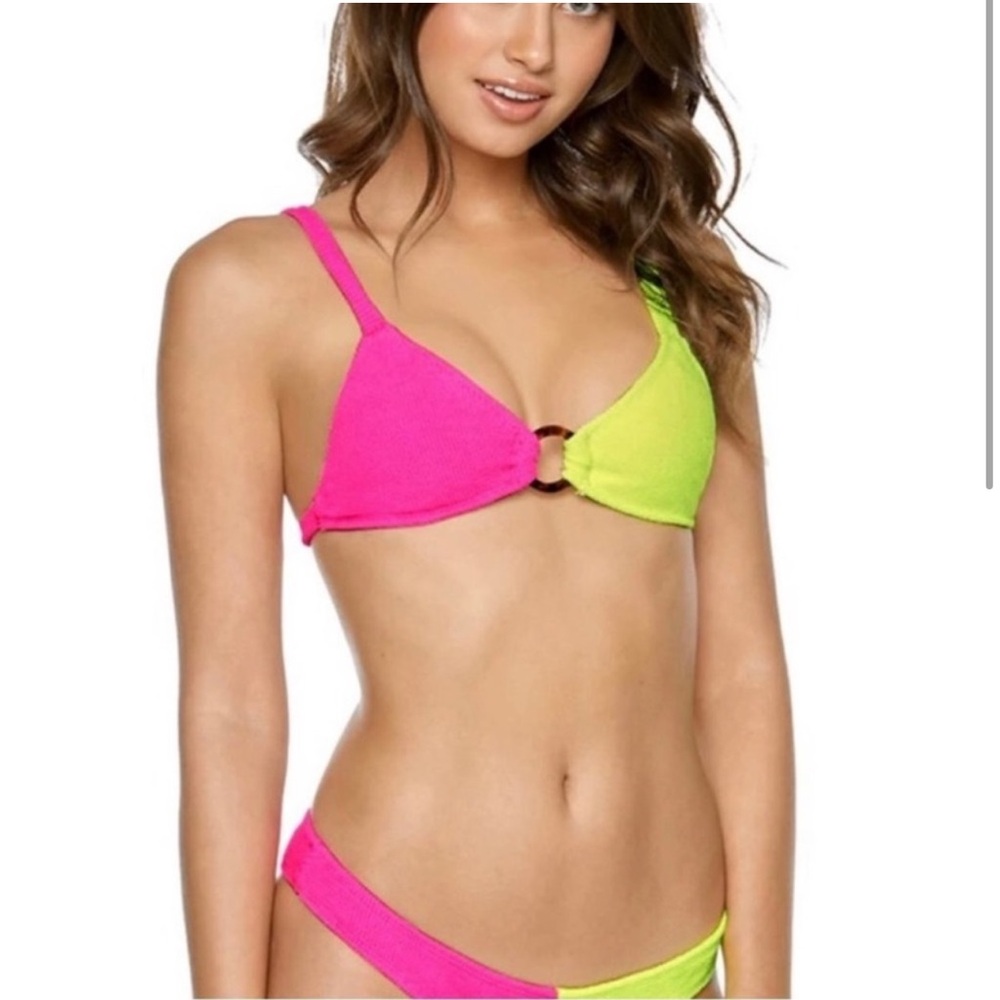 PilyQ Two Tone Pink and Yellow Neon Bikini Set Size Medium